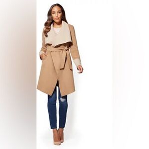 New York & Company Faux Sueded Belted Trench Coat - Tan/Brown
